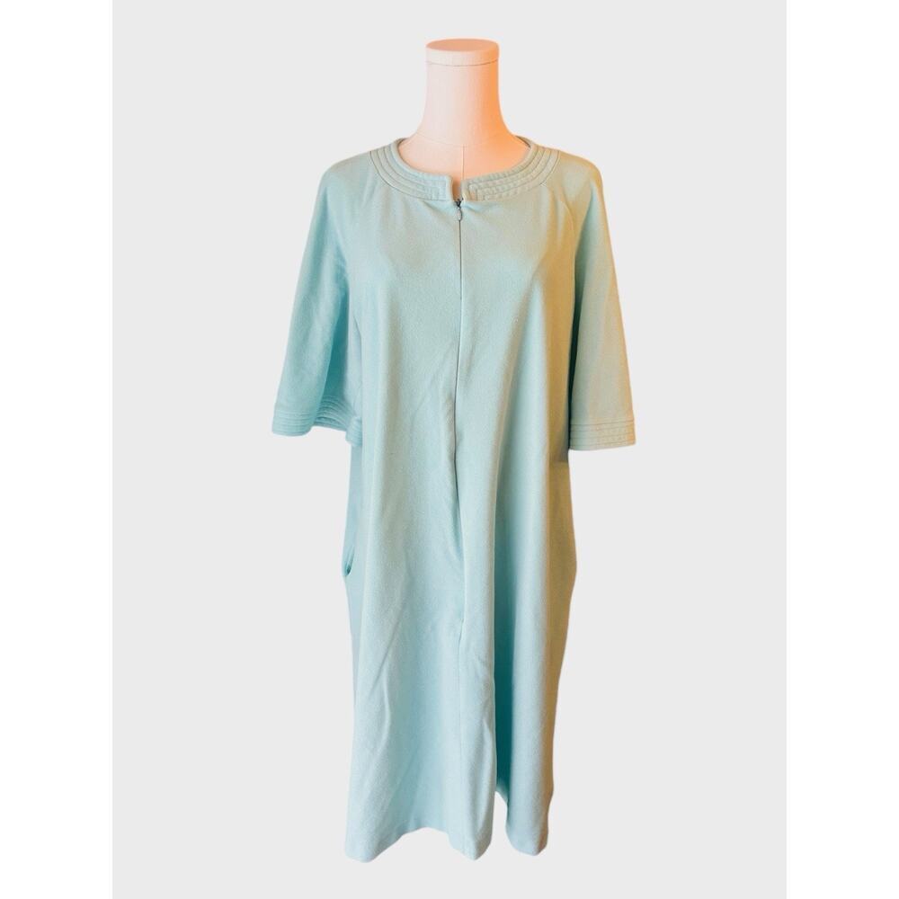 Vintage Vanity Fair Womens MEDIUM Velour Robe Soft Green Zipper grannycore - Picture 3 of 7